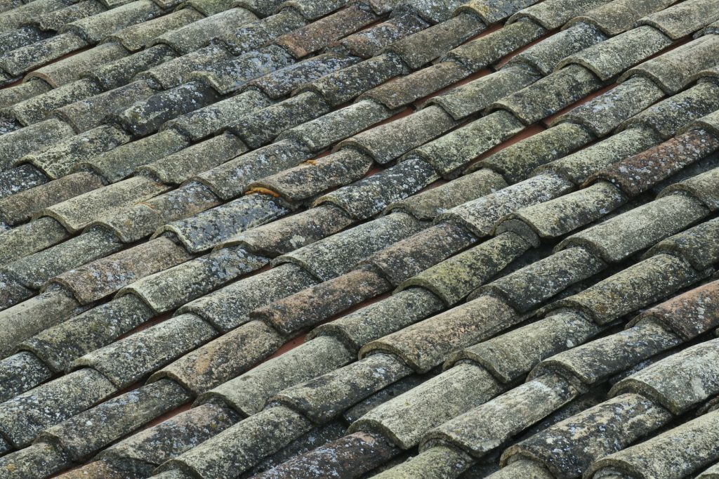 Old weathered roof tiles texture